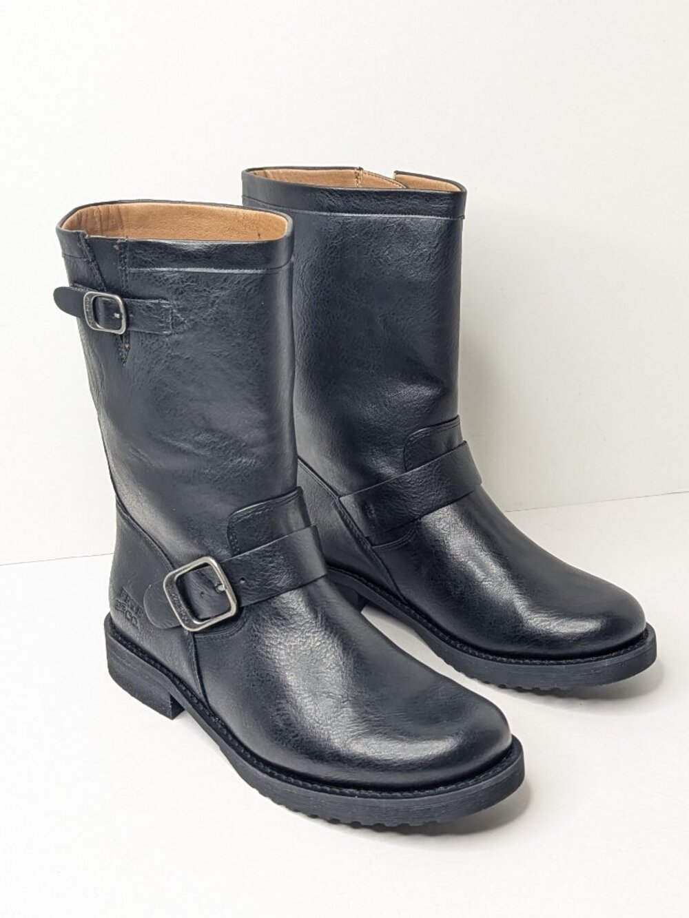 Classic Black Leather Mid-Calf Engineer Boots